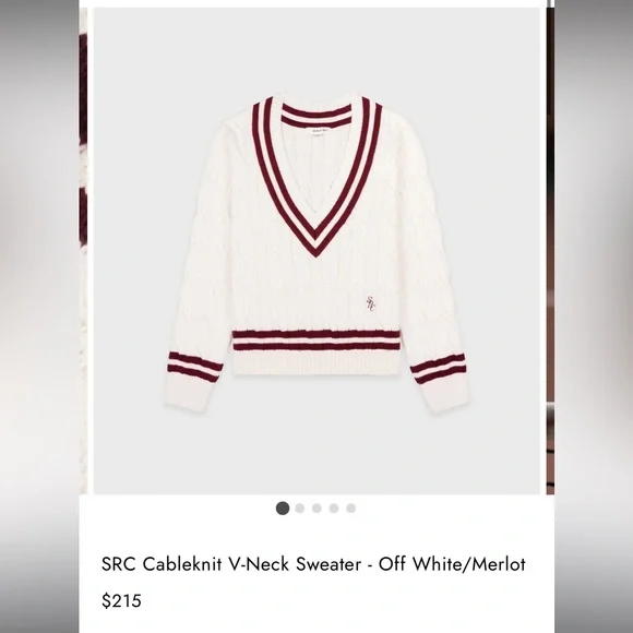 Sporty and rich Women's V-Neck Cable Knit Sweater - White and Red - Picture 10 of 12